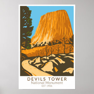 Affiche Monument national de la tour Devils Wyoming Vintag