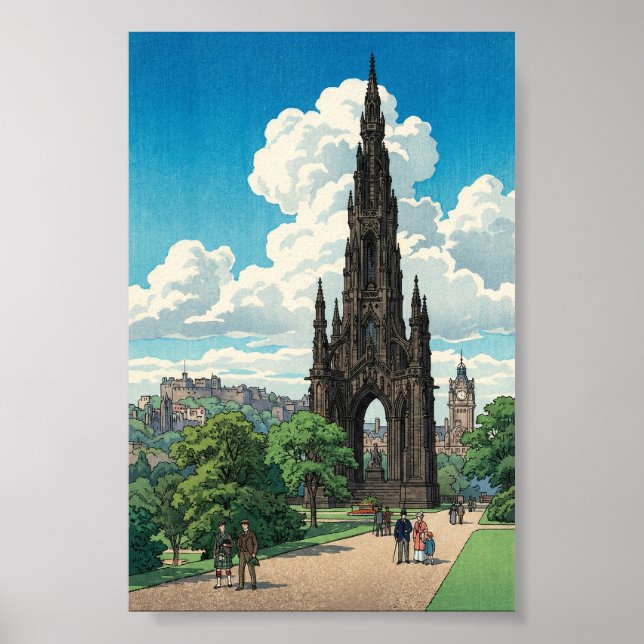 Affiche Monument Scott d'Édimbourg Pri japonais en bois (Devant)