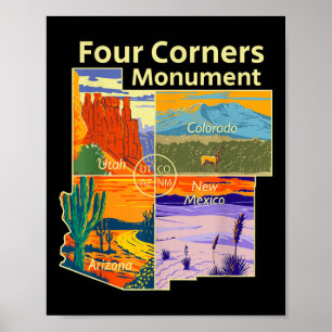 Affiche Monument vintage de Four Corners avec le parc nati
