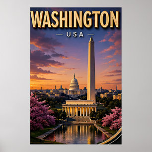 Affiche Monuments du Capitole de Washington DC Skyline