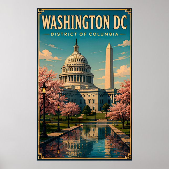 Affiche Monuments et ciel de Washington DC et du Capitole (Devant)
