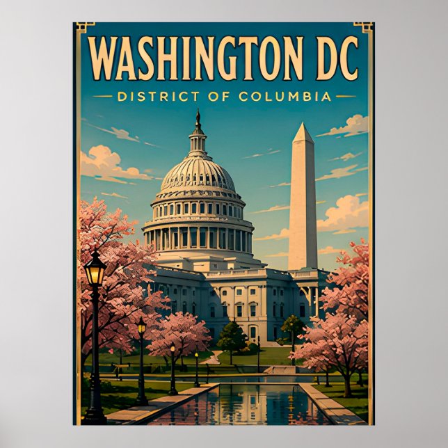 Affiche Monuments et ciel de Washington DC et du Capitole (Devant)