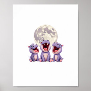 Affiche moo deng avec la lune Moo Deng Funny Moo-Deng Mem