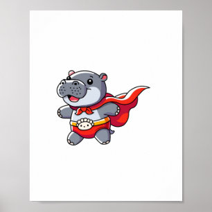 Affiche Moo Deng Baby Hippo Superhero Enfants Gentils Gent