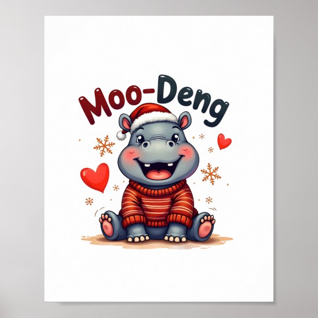 Affiche Moo-Deng Noël Hippo mignon Caricature de Noël Neig (Devant)