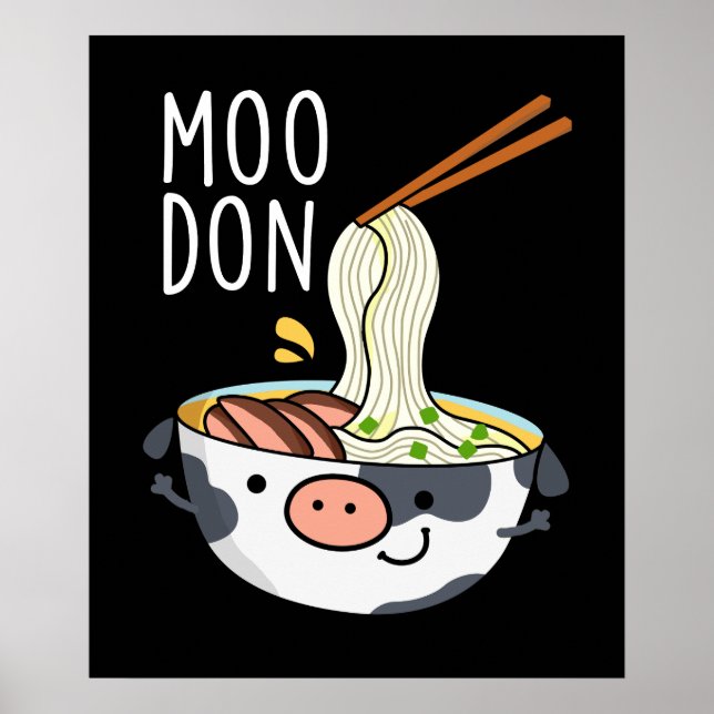 Affiche Moo-don Funny Udon Pun Fond sombre (Devant)