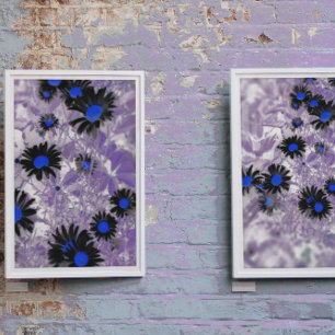 Affiche Moody Abstrait Black & Blue Daisy sur Purple Plant