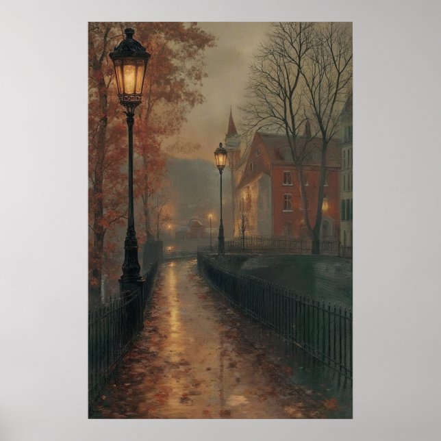 Affiche Moody Autumn Cityscape, Tranquille Fall Urban (Devant)