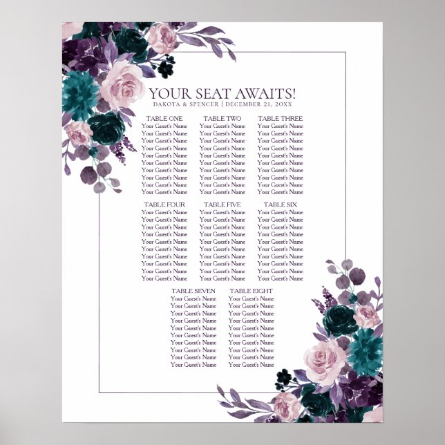 Affiche Moody Boho | Eggplant Purple Floral Wreath Siège (Devant)