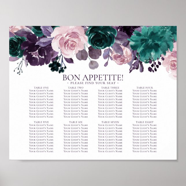 Affiche Moody Boho | Graphique de sièges de table Eggplant (Devant)