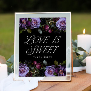 Affiche Moody Gothic Purple Floral Love is Sweet Sign