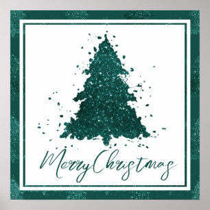 Affiche Moody Joyeux Noël Arbre Turquoise profond de min