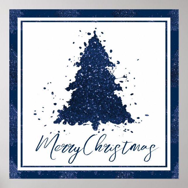 Affiche Moody Joyeux Noël | Classy Dark Navy Blue Tree (Devant)