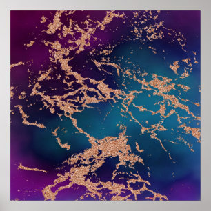 Affiche Moody Marble   Luxe Deep Purple Turquoise Rose Gol