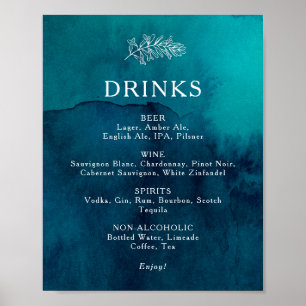Affiche Moody Ocean Watercolor Mariage Boissons Menu Sign