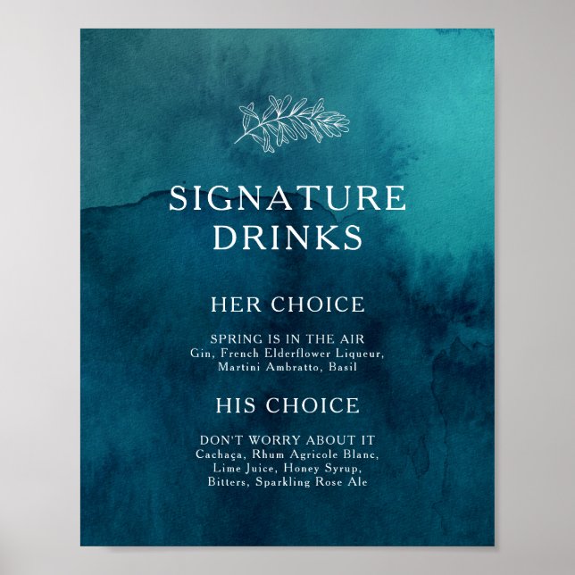Affiche Moody Ocean Watercolor Signature Drinks Sign (Devant)