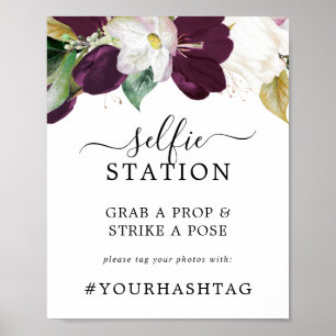 Affiche Moody Purple Selfie Station Mariage Hashtag