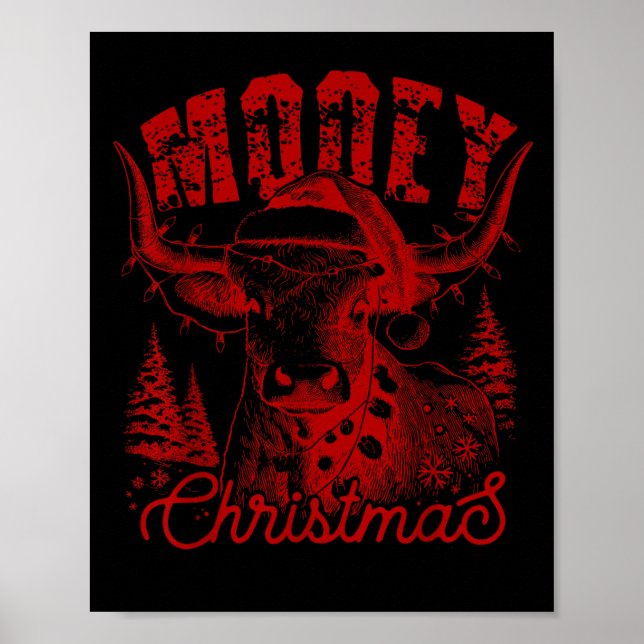 Affiche Mooey Christmas Western Heifer Highland Cow Santa  (Devant)