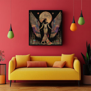 Affiche Moon égyptien Dieu Khonsu Abstrait arc-en-ciel noi