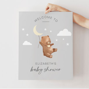 Affiche Moon Stars Bear Baby shower Bienvenue