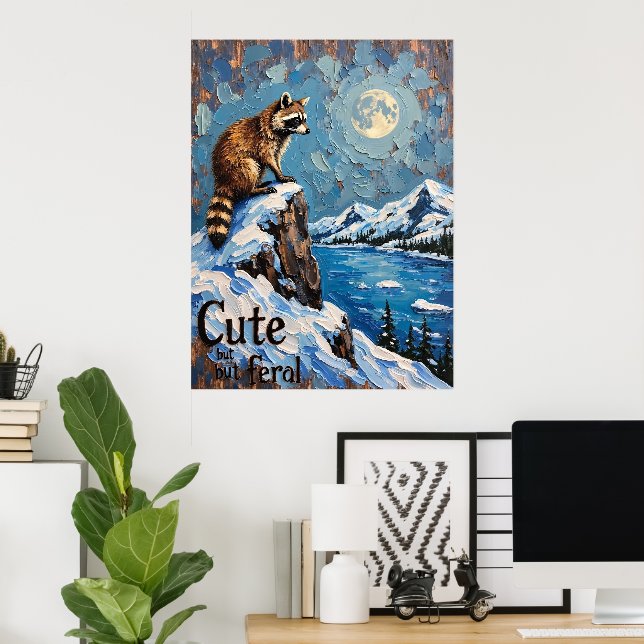 Affiche Moonlit Majesty : Raccoon au-dessus du lac des nei (Bureau à domicile)