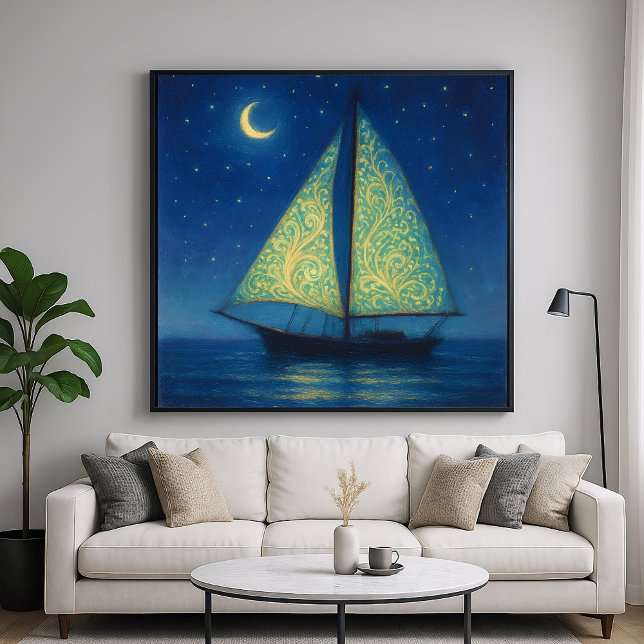 Affiche Moonlit Sailboat - Pastel Peinture Style Art de nu (Créateur téléchargé)
