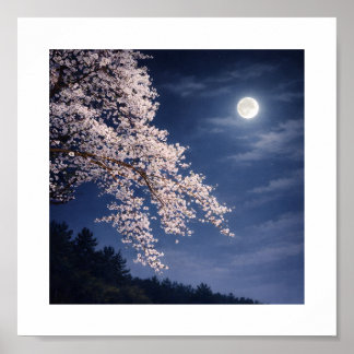 Affiche Moonlit Sakura – Cherry Blossoms Under a Full Moon