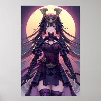 Affiche Moonlit Samurai Shadow — Elegant Anime Warrior Gir