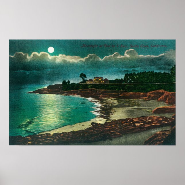 Affiche Moonlit view of the Vue de l'EauSanta Cruz, CA (Devant)
