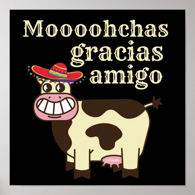 Affiche MOOOHCHAS GRACIAS AMIGO drôle cinco de mayo vache (Devant)