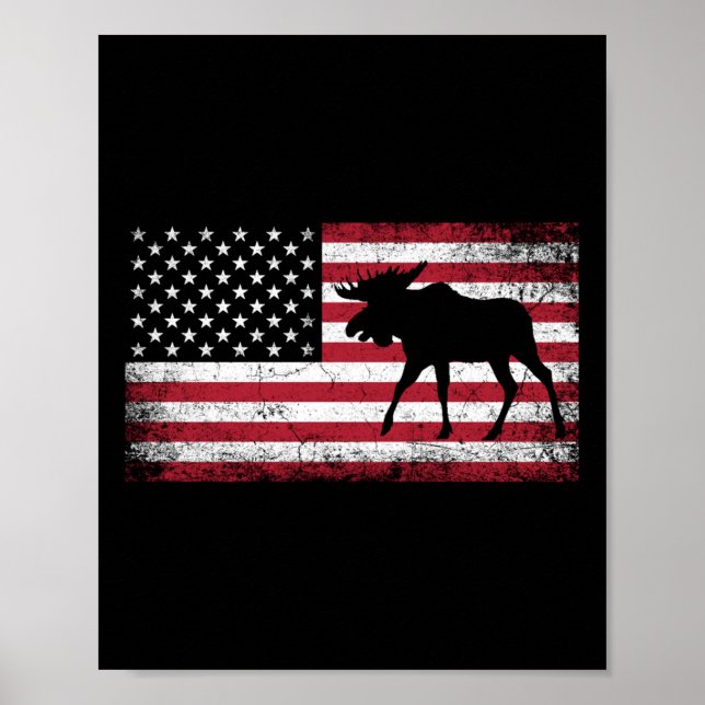 Affiche Moose 4 juillet Drapeau Américain Amérique Patriot (Devant)