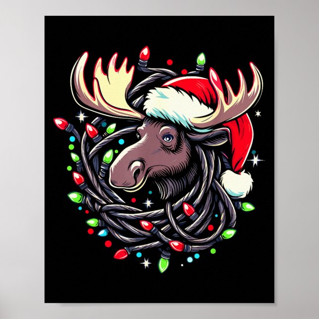 Affiche Moose Christmas Santa Hat Lights Moose For Kids Wo (Devant)