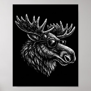 Affiche Moose cool avec lunettes de soleil encre vintage r