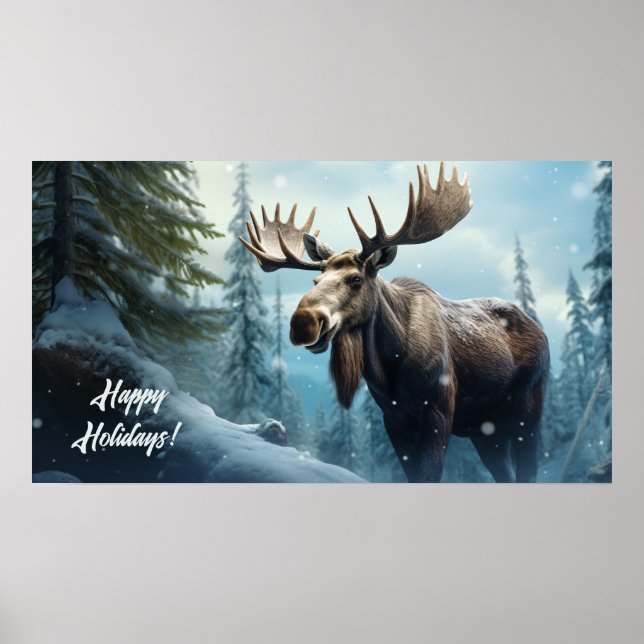 Affiche Moose d'hiver de texte personnalisé (Devant)
