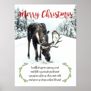 Affiche Moose En Hiver Photo Neige Verset Joyeux Noël