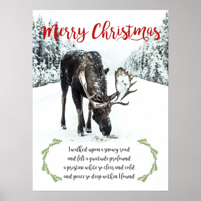 Affiche Moose En Hiver Photo Neige Verset Joyeux Noël (Devant)