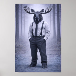 Affiche Moose in Classic Suspenders – Silent Forest Portra