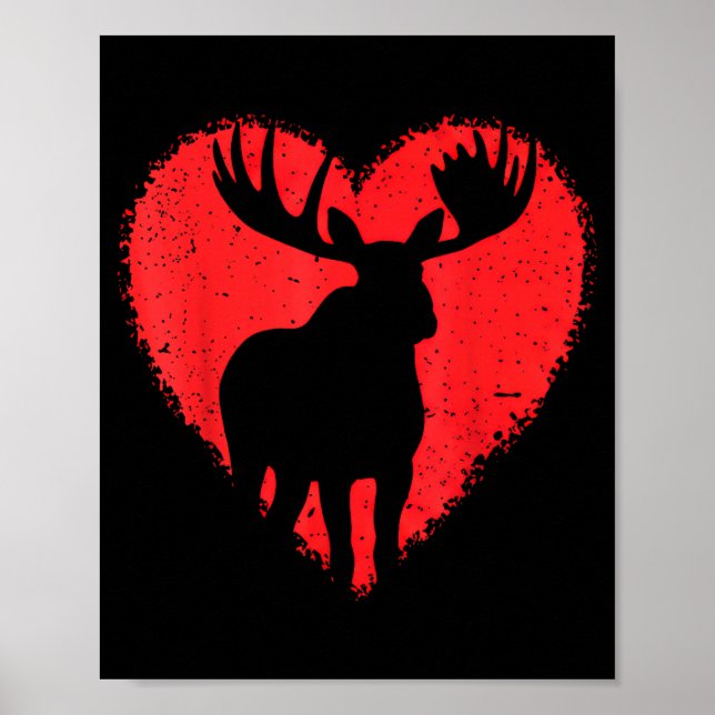 Affiche Moose Lover Valentines Day Cute Red Heart Wild Ani (Devant)