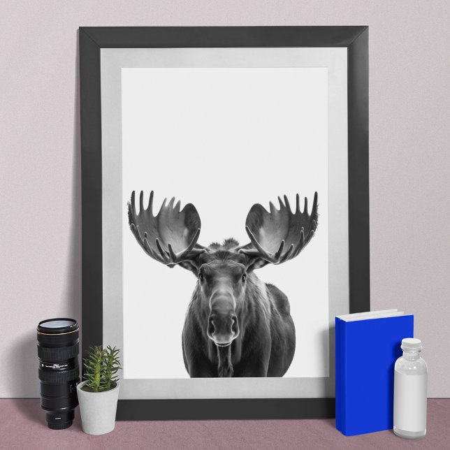 Affiche Moose Modern Portrait noir blanc (Créateur téléchargé)