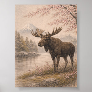 Affiche Moose poster, Canadian Wildlife Art, Forest Anim