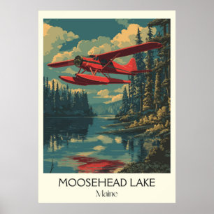Affiche Moosehead Lake Maine Forêt hydravion Vintage Art
