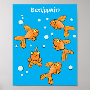Affiche Morceau de poisson rouge orange mignon sur dessin