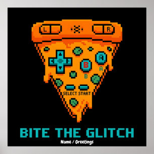 Affiche Mords le Bug Retro 8-Bit Pixel Pizza Joueur