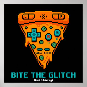 Affiche Mords le Bug Retro 8-Bit Pixel Pizza Joueur