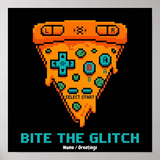 Affiche Mords le Bug Retro 8-Bit Pixel Pizza Joueur (Devant)