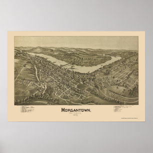 Affiche Morgantown, carte panoramique de WV - 1897