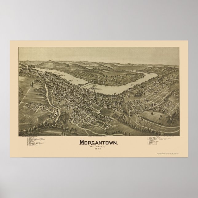 Affiche Morgantown, WV Carte panoramique - 1897 (Devant)