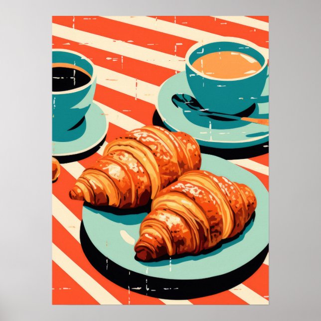 Affiche Morning Bliss : Croissants et café (Devant)
