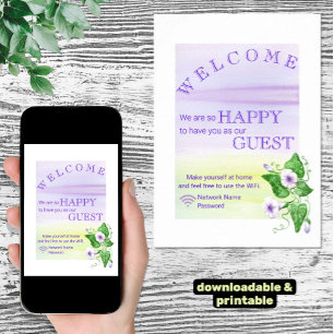 Affiche Morning Glory Flowers Bienvenue Guest Wifi Mot de 