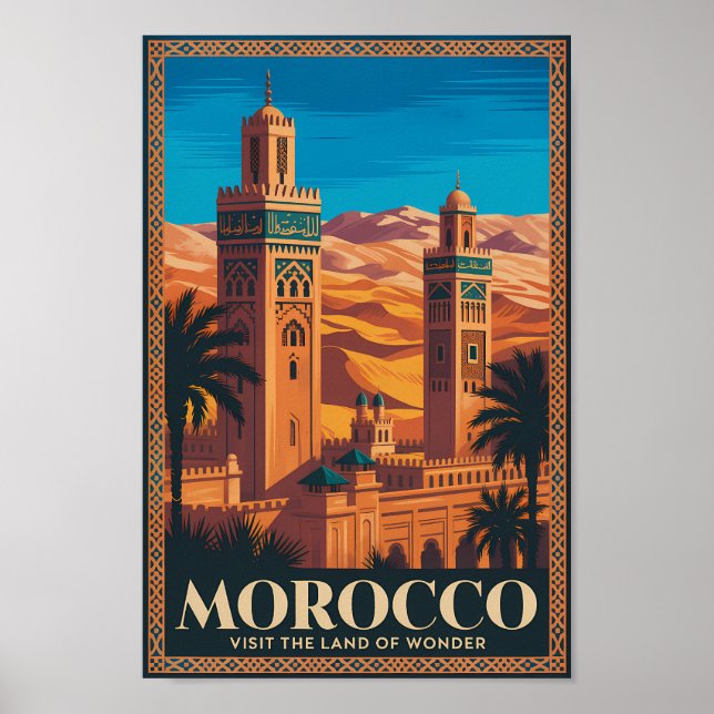 Affiche  Morocco Desert Illustration Travel Art Vintage (Devant)